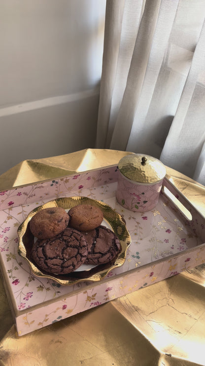 Blush Meadow Gold Floral Wooden Tray set of 2
