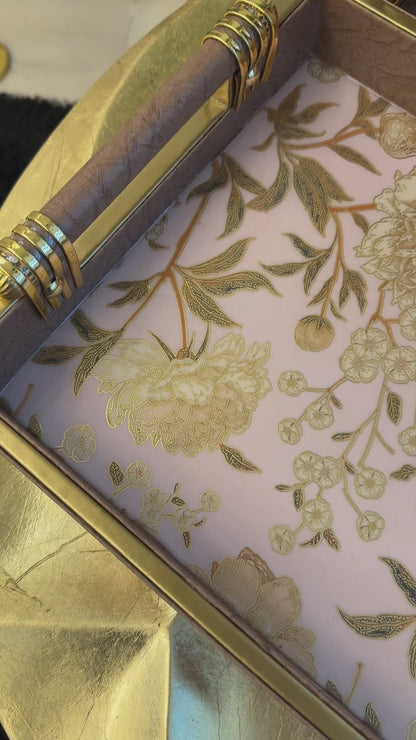 Imperial Bloom Leatherwood Gold Handle Tray Set of 2