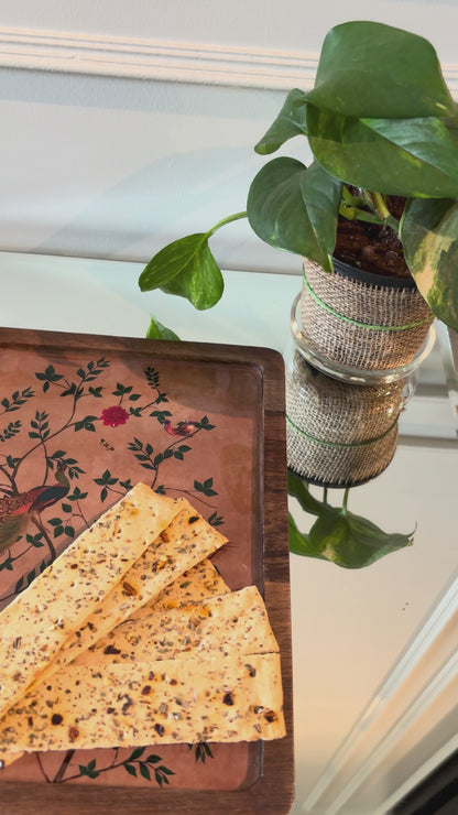 Emerald Peacock Top Wooden Snack and Dip serving Tray with Bowl