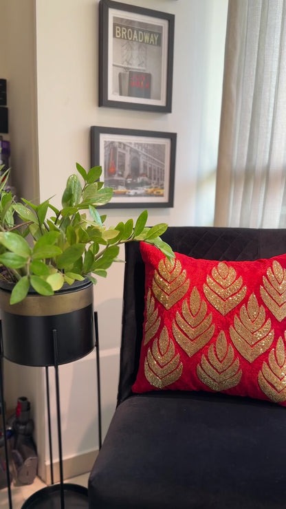 Red & Gold Cushion Cover - Luxury Decorative Throw Pillow Case
