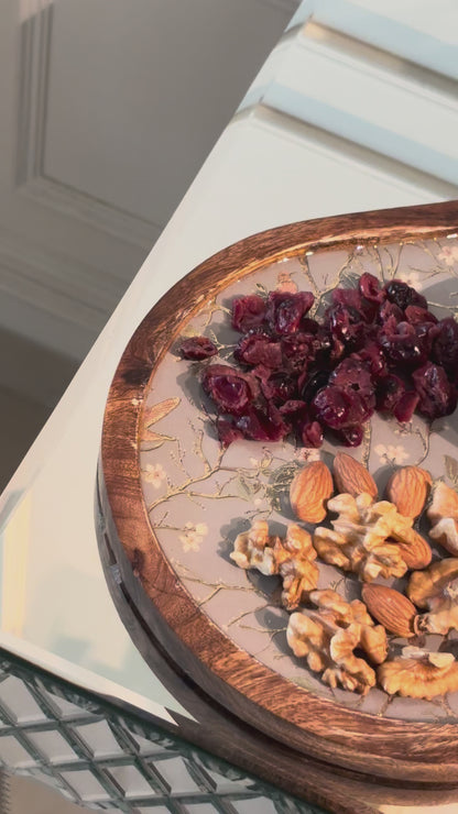 Golden Serenity Oval Wooden Snack and Dip Tray with Bowl