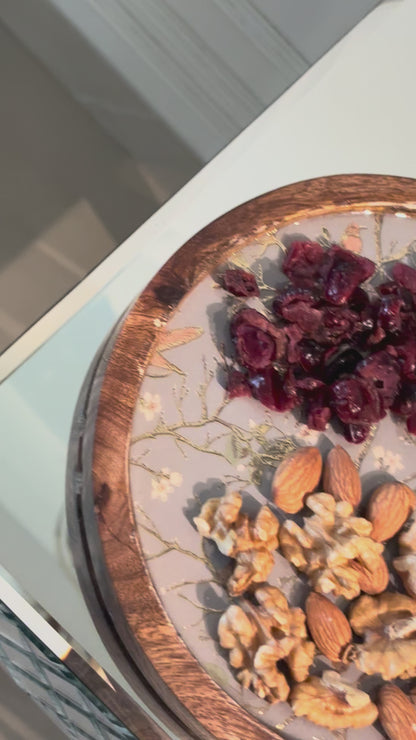 Golden Serenity Oval Wooden Snack and Dip Tray with Bowl