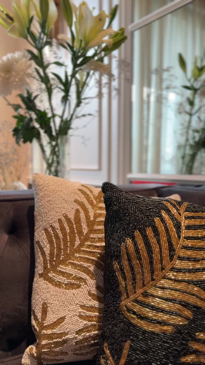 Gold Leaf Cushion Cover - Elegant Metallic Throw Pillow