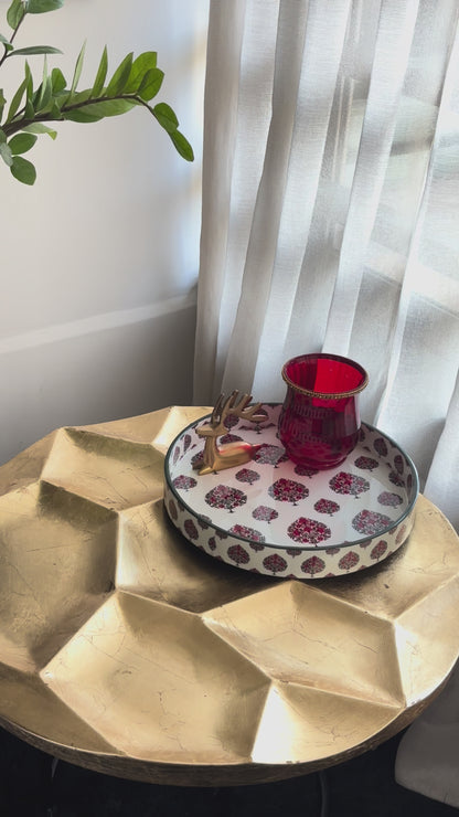 Ruby Bloom Glass Top Wooden Tray Set (Set of 2)