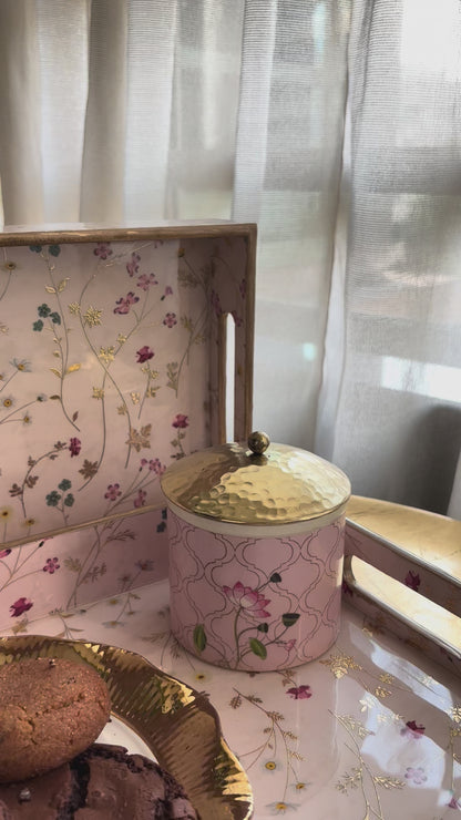 Blush Meadow Gold Floral Wooden Tray set of 2