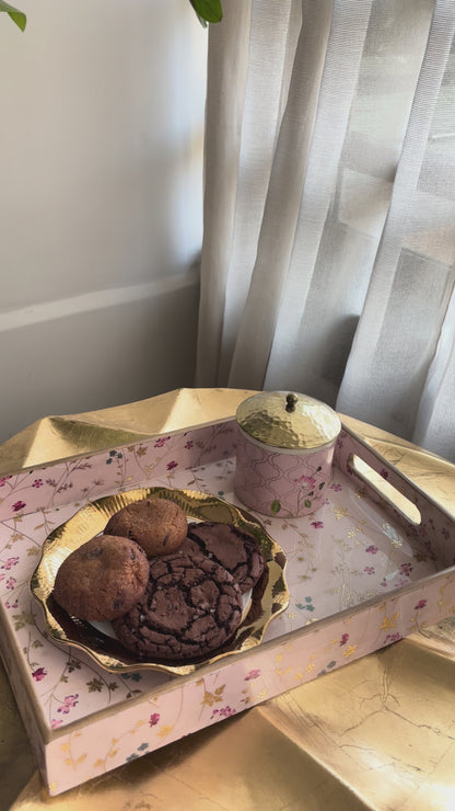 Blush Meadow Gold Floral Wooden Tray set of 2
