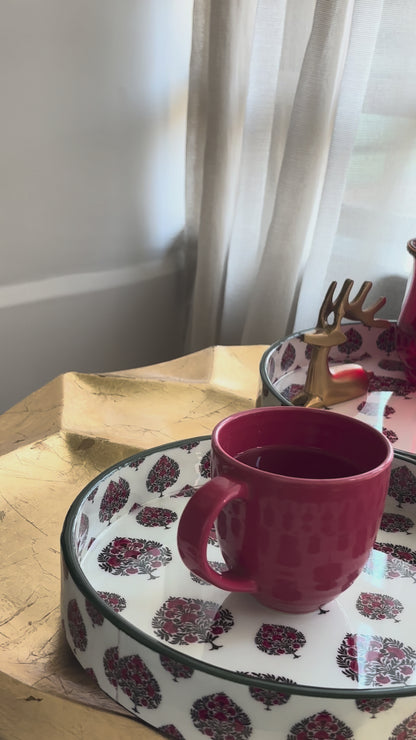 Ruby Bloom Glass Top Wooden Tray Set (Set of 2)